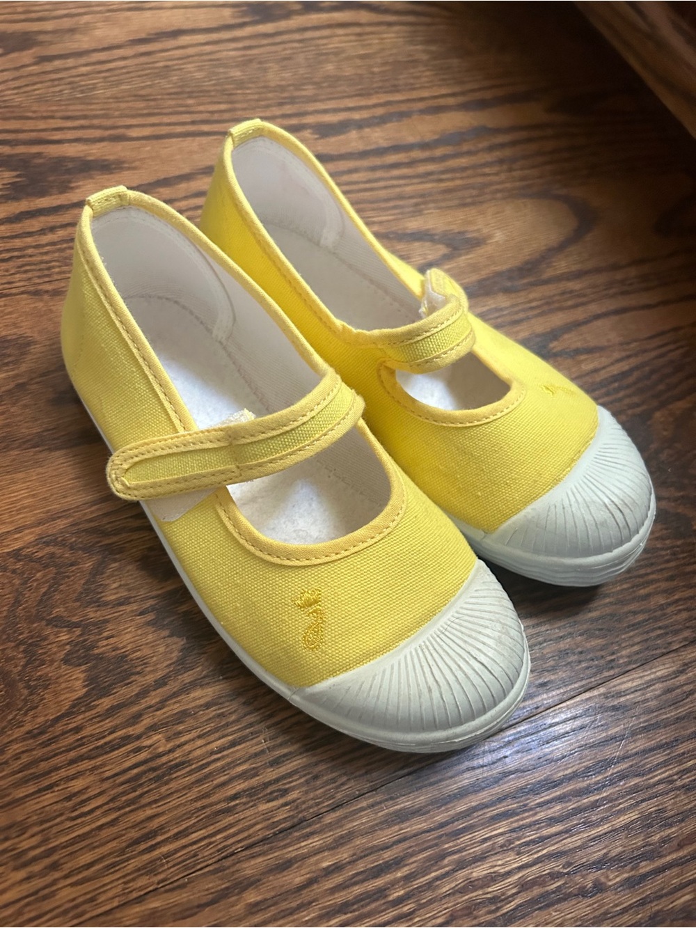 Jacadi Yellow Canvas Mary Jane Sneakers with Hook-and-Loop Strap Sz EUR 28